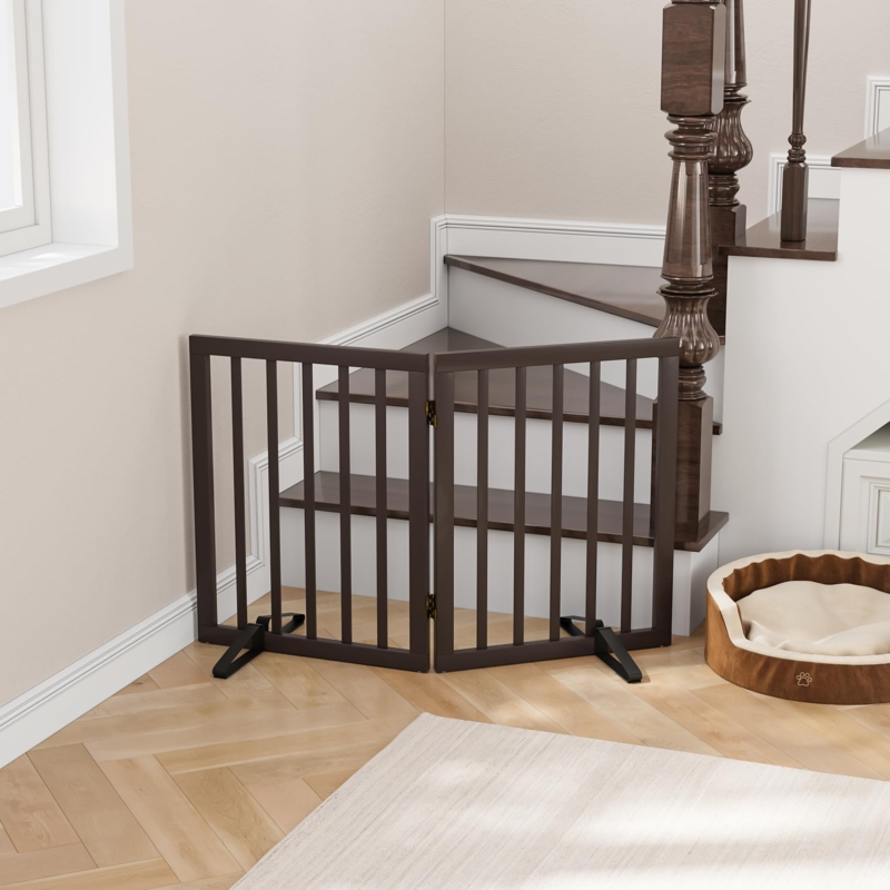 24 Inch Folding Wooden Dog Gate Stabilizing Feet
