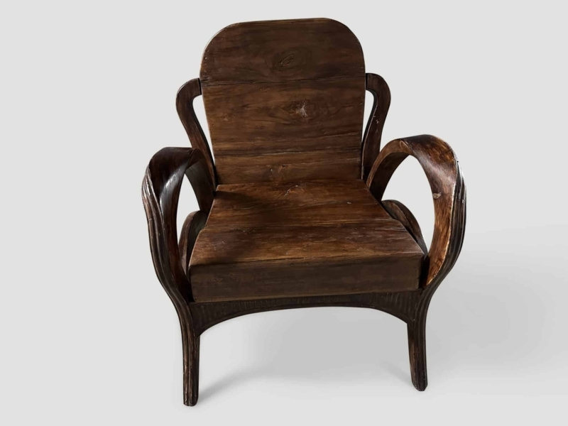 Accent Chair Organic Modern Sculptural Arms Plank Seat Rustic Wood