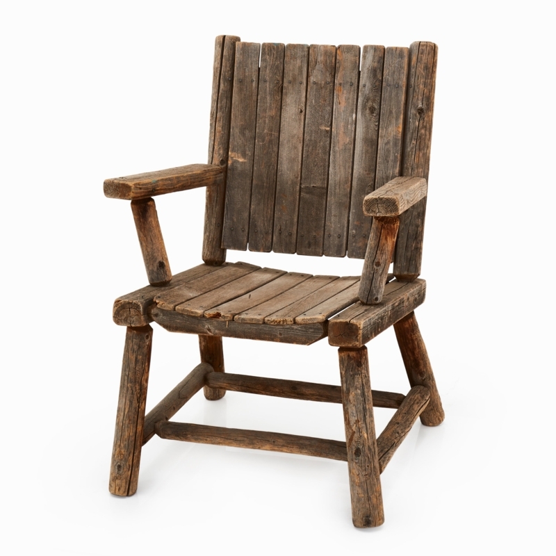 Accent Chair Rustic Lodge Weathered Finish Log Legs Handmade
