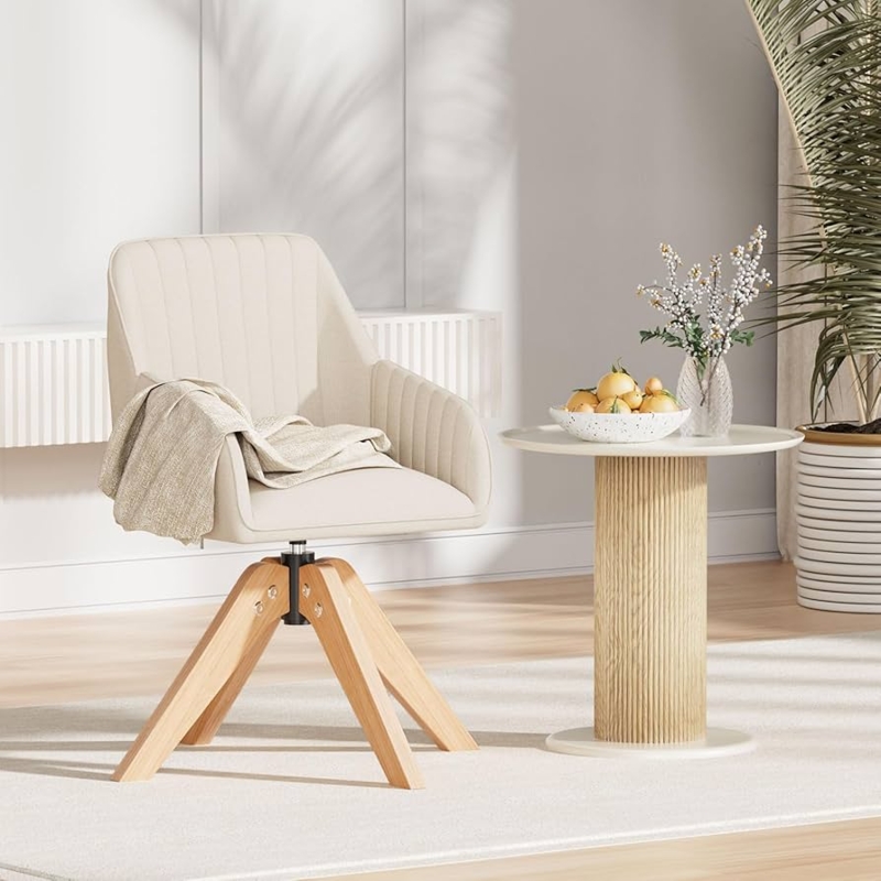 Accent Chair Splayed Wood Legs No Wheels Channel Tufted Beige