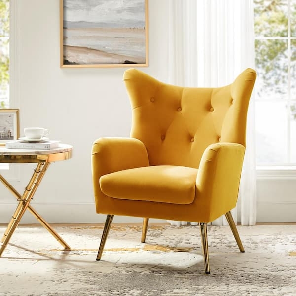 Accent Chair Velvet Wingback with Polished Gold Legs and Tufted Back