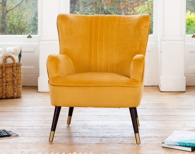 Accent Chair Velvet Wingback with Vertical Channel Tufting