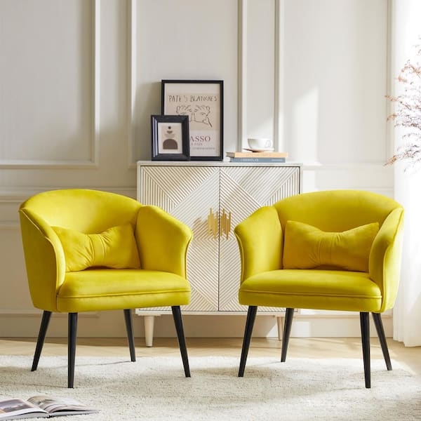 Accent Chairs Set of 2 Velvet Curved Wingback with Black Legs