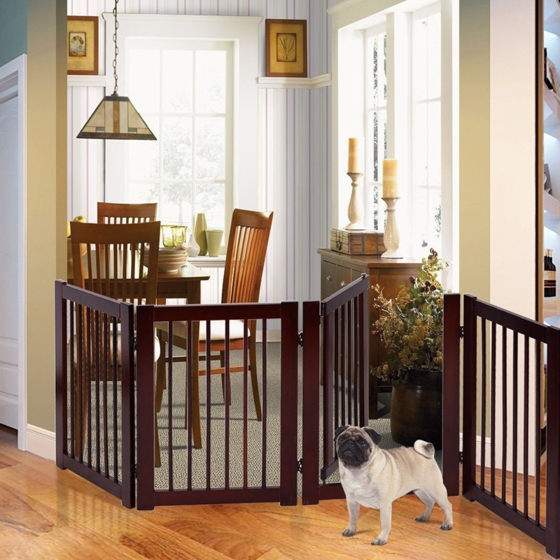 Accordion Style Wooden Pet Gate Espresso Finish