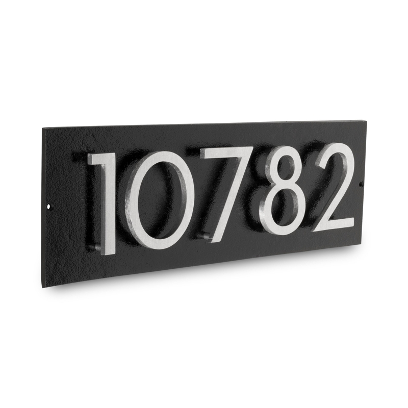 Address Plaque Five Digit Display Brushed Silver Floating Modern Sign