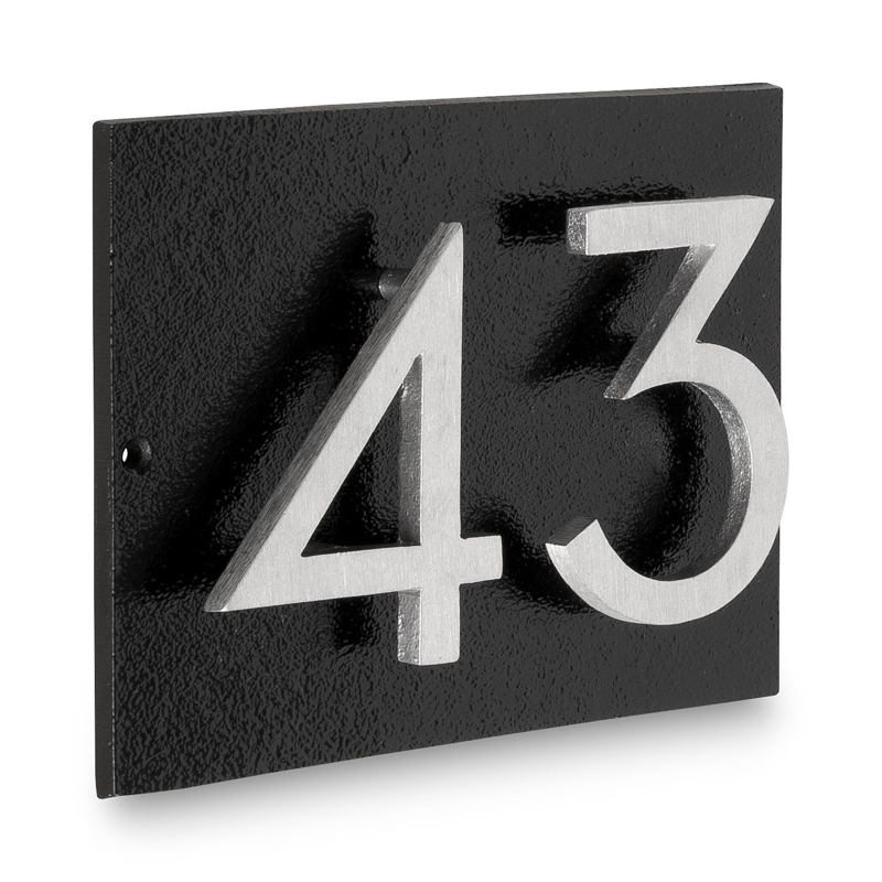 Address Plaque Textured Backplate Floating Digits Brushed Silver Modern