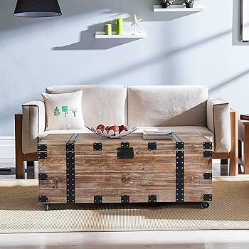 Amazon.com: Rpuzonier Coffee Table Set, Vintage Wood Storage Trunk Coffee  Table with Two End Side Table, Wood Center Table Rustic Cocktail Table with  Two End Table for Living Room (Coffee Table with