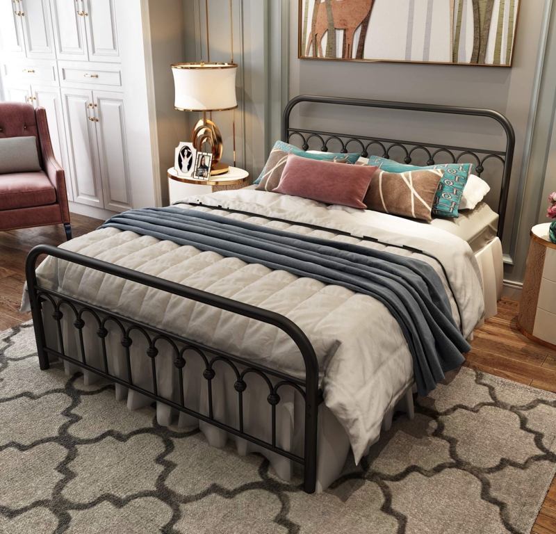 Amazon.com: TUSEER Metal Bed Frame Queen Size with Vintage Headboard and  Footboard Platform Base Wrought Iron Bed Frame (Queen,Black) : Home &  Kitchen