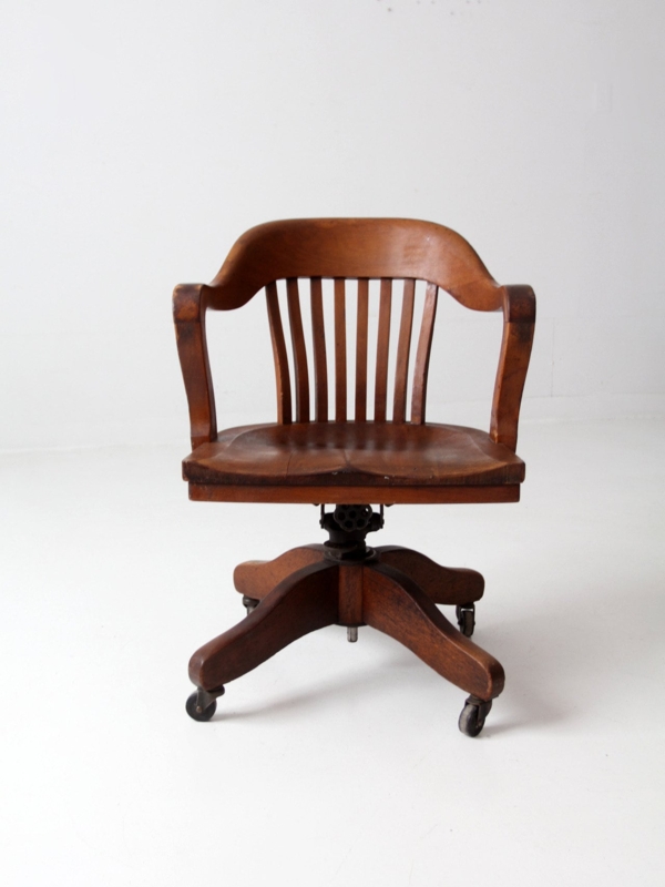 Antique Swivel Desk Chair Patina Four Legged Base Rustic Study