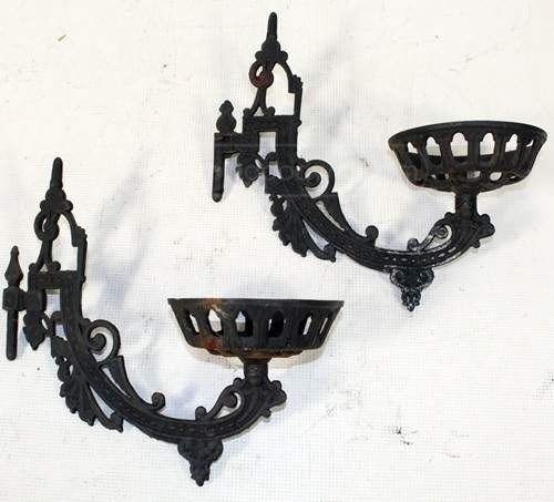 Antique Wall Sconce Pair Lattice Cup Openwork Filigree Gothic Metal