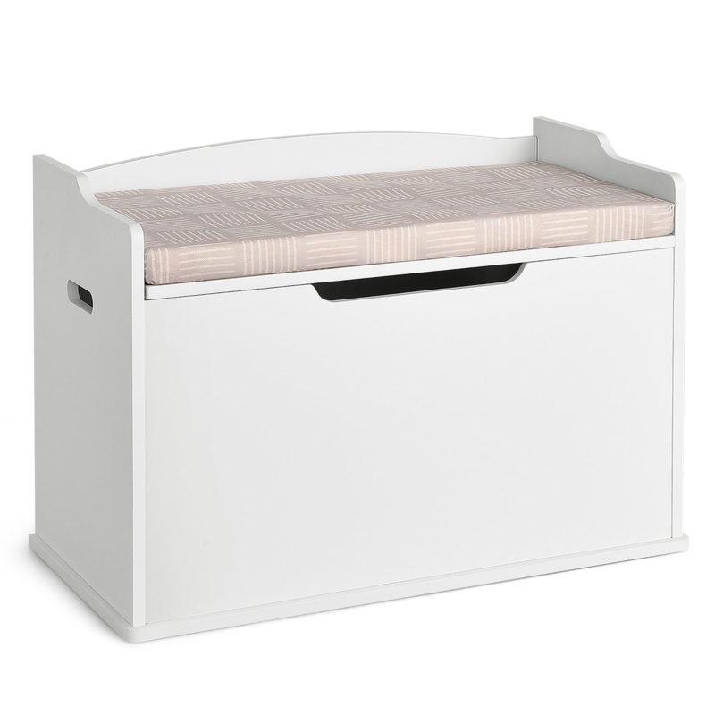 Arched Backrest Storage Bench Patterned Cushion Toy Chest Seat