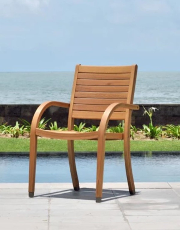 Armchair Contemporary Coastal Wood Toned Curved Armrests