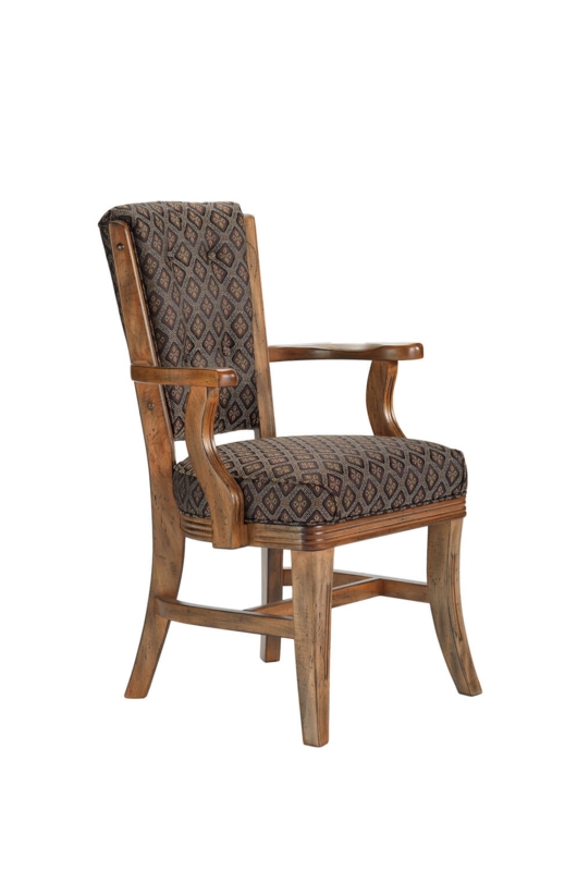 Armchair High Back Geometric Pattern Distressed Wood Traditional