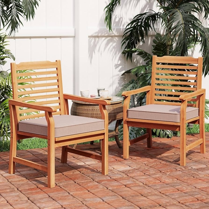 Armchair Set Honey Wood Slat Back With Stretcher Bars