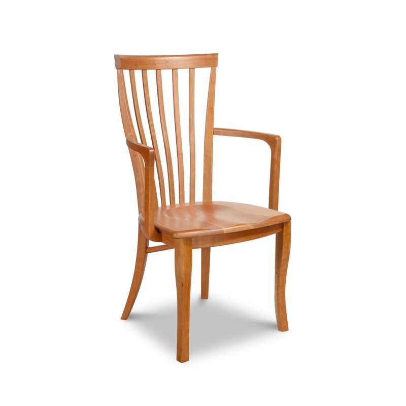 Armchair Shaker Style Arched Top Rail Honey Brown Slat Back Wood