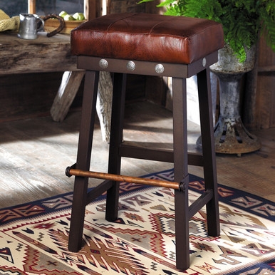 Backless Bar Stool with Silver Conchos and Southwestern Lodge Style