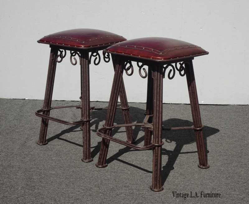Backless Bar Stools with Ornate Scrollwork and Clavos Trim