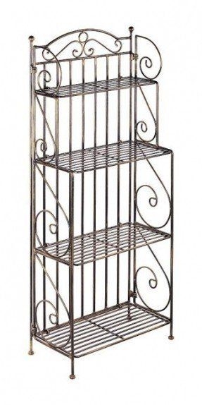 Baker Rack Antique Bronze Scrollwork Detailing Slim Legs Wire Slat
