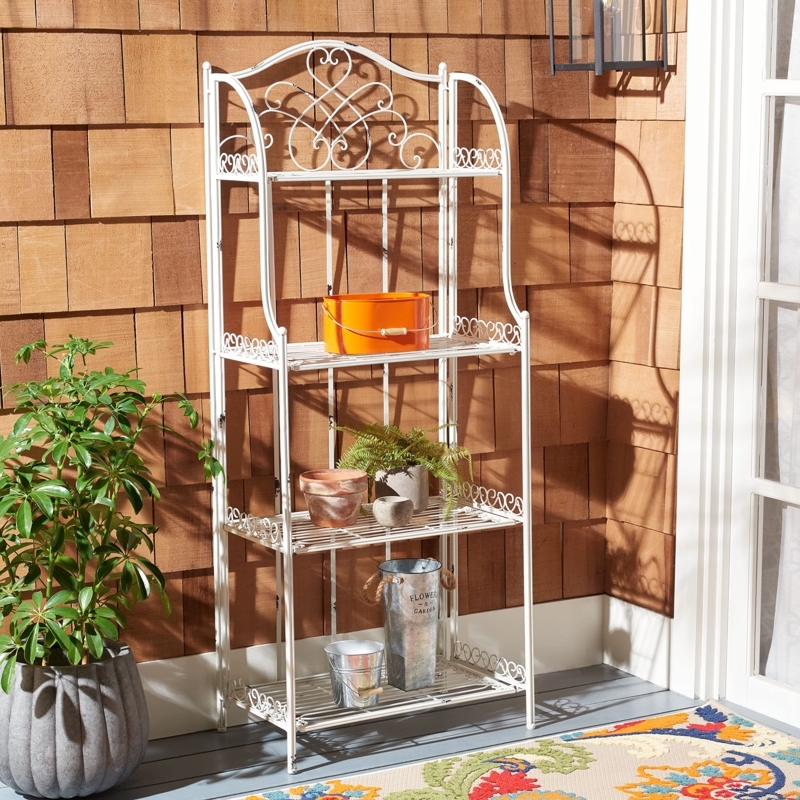 Bakers Rack Antique White 4-Tier Distressed Finish Patio Storage