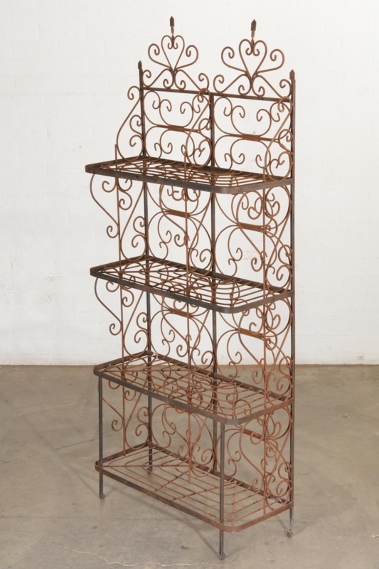 Bakers Rack Heart Scroll Crest Weathered Patina Rusted Brown Iron