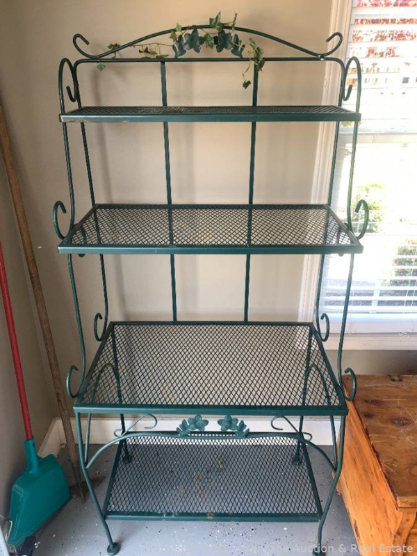 Bakers Rack Hunter Green Floral Accents Mesh Shelving Garden Style