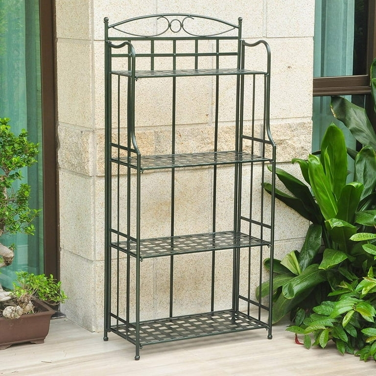 Bakers Rack Hunter Green Lattice Grid Shelves Foldable Structure