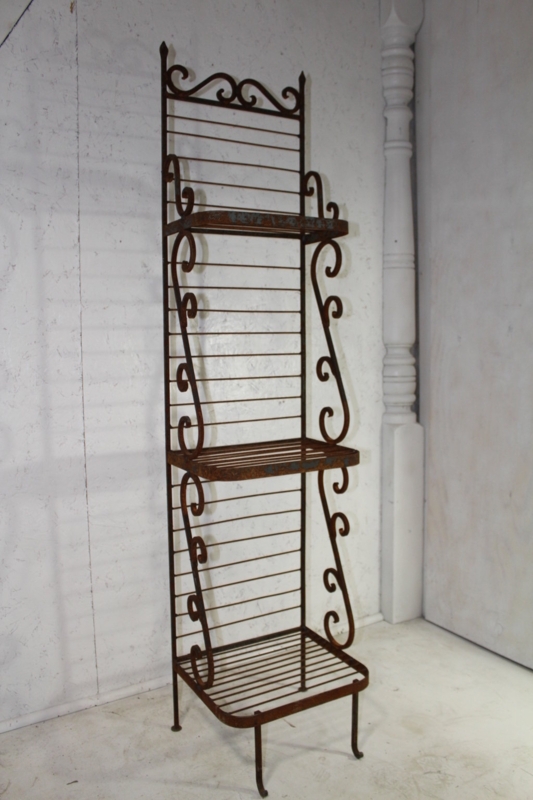 Bakers Rack Narrow Width Wire Back Rust Brown Farmhouse Style