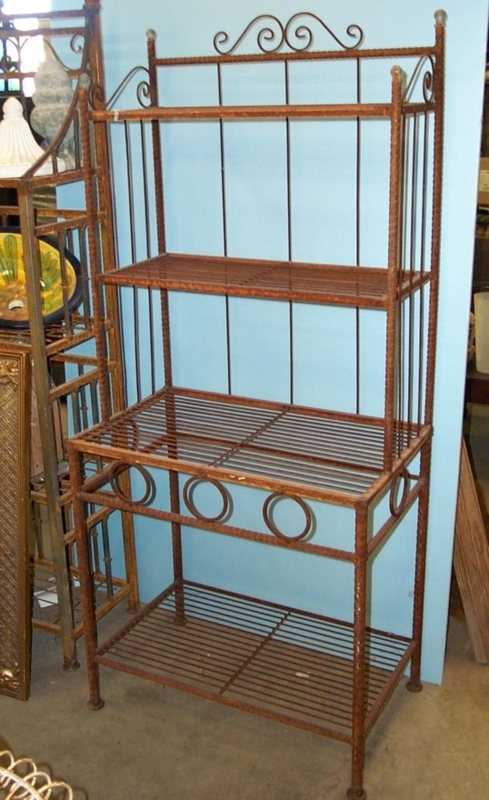 Bakers Rack Rust Toned Ring Accents Twisted Posts Wrought Iron