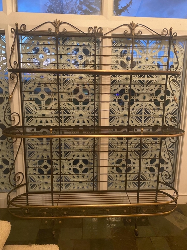 Bakers Rack Wheat Finials Brass Accents 3-Tier Scrollwork Sides