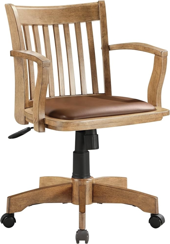 Bankers Chair Padded Seat Fruitwood Finish Wood Capped Base