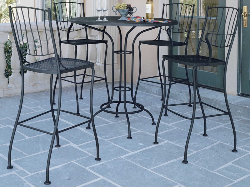 Bar Height Dining Set Wrought Iron Curved Vertical Slats Mesh Top