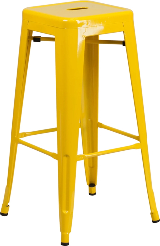 Bar Stool Bright Yellow Metal Stackable Glossy Seat Handle