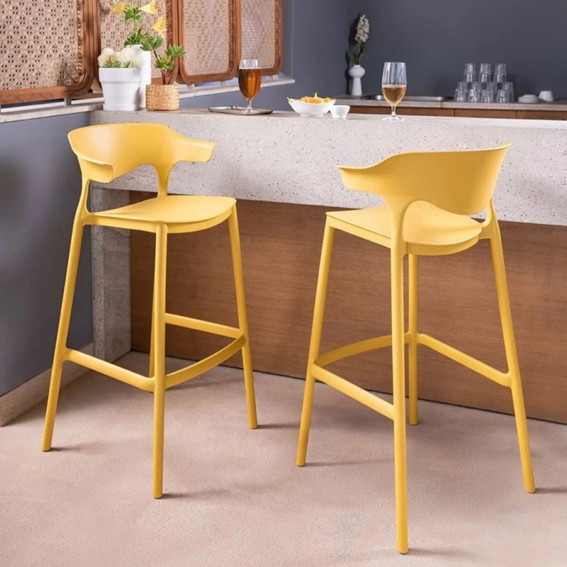 Bar Stool Canary Yellow Molded Plastic Open Back Minimalist