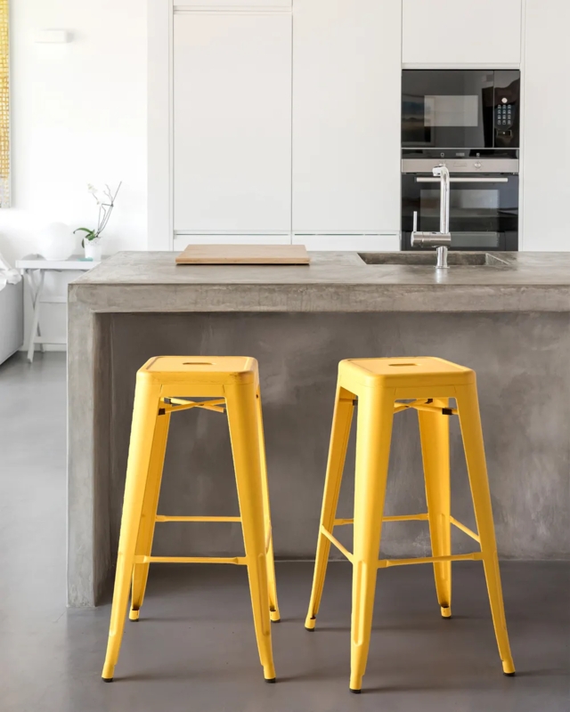 Bar Stool Minimalist Backless Metal Vibrant Yellow Finger Grip