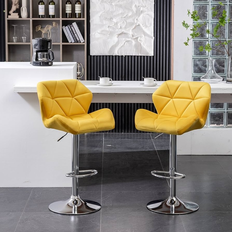Bar Stool Sunflower Yellow Diamond Tufted Chrome Winged Back