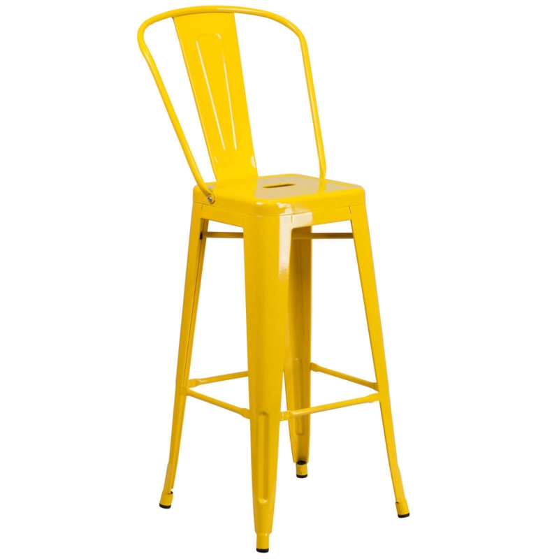 Bar Stool Sunny Yellow Metal Slat Back Glossy Bistro Style