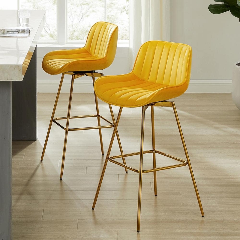 Bar Stool Swivel Velvet Channel Tufted Gold Legs Low Back