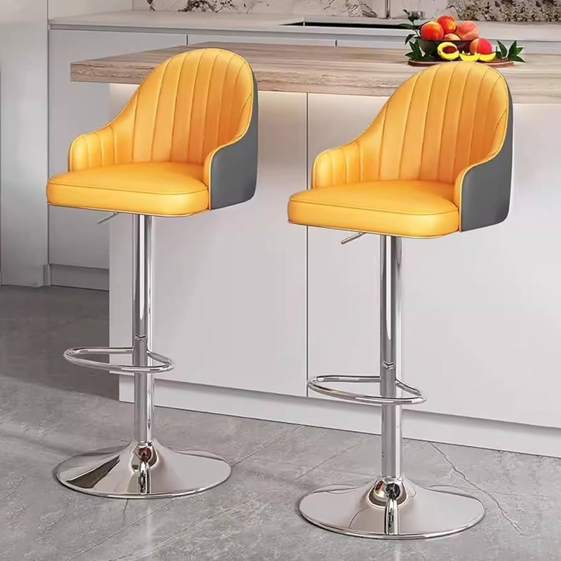 Bar Stool Two Tone Yellow Charcoal Channel Tufted Chrome Base