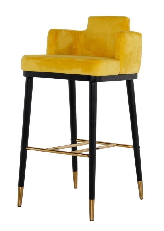Bar Stool Velvet Gold Capped Feet Wrap Around Back Modern Glam