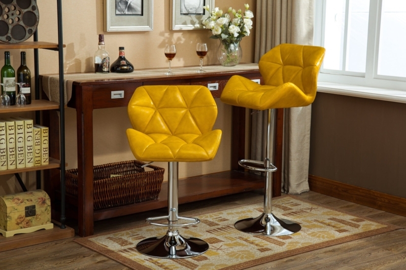 Bar Stool Vibrant Yellow Diamond Tufted Chrome Hydraulic Lift