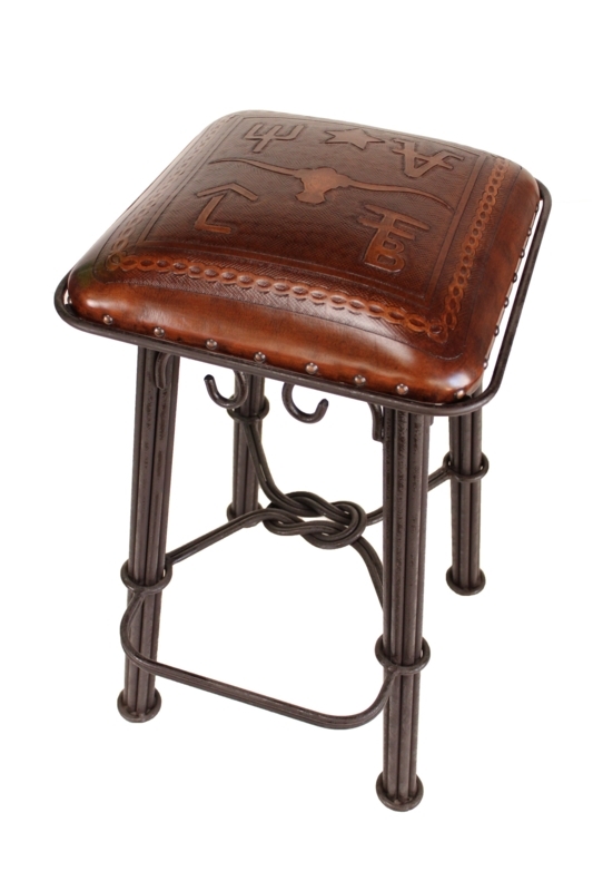 Bar Stool with Branding Iron Patterns and Western Motifs