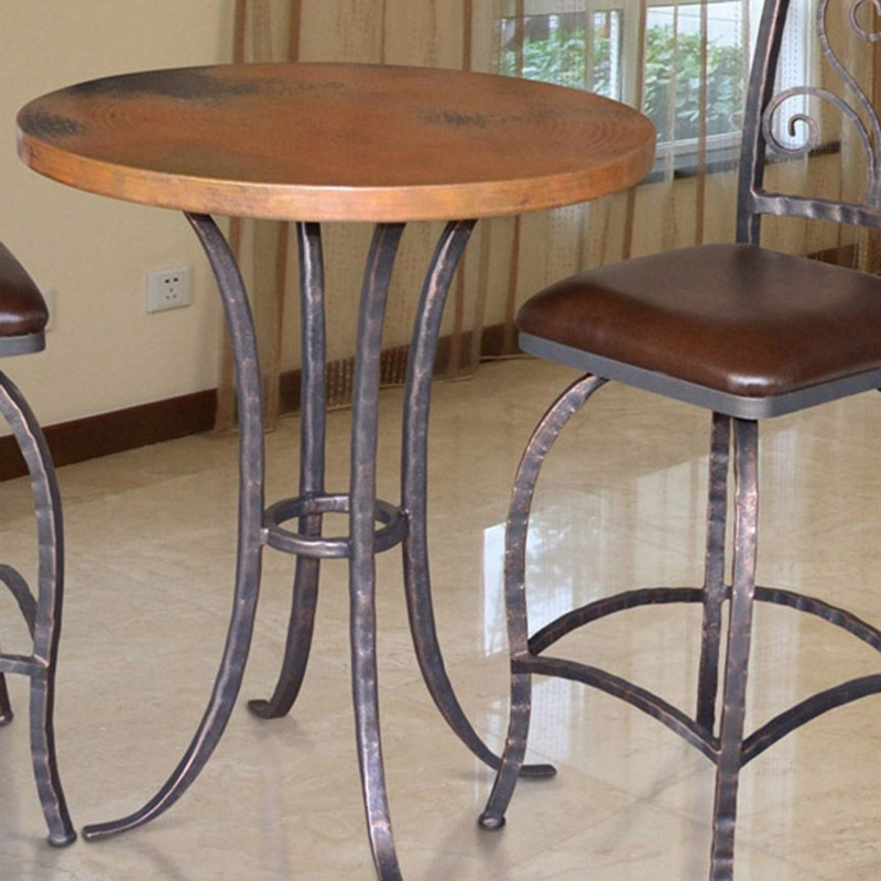 Bar Table Hammered Metal Forged Iron Base Wood Toned Top Rustic