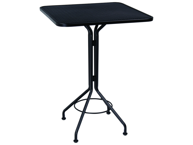 Bar Table Square Wrought Iron Mesh Top Rounded Corners Pedestal Black