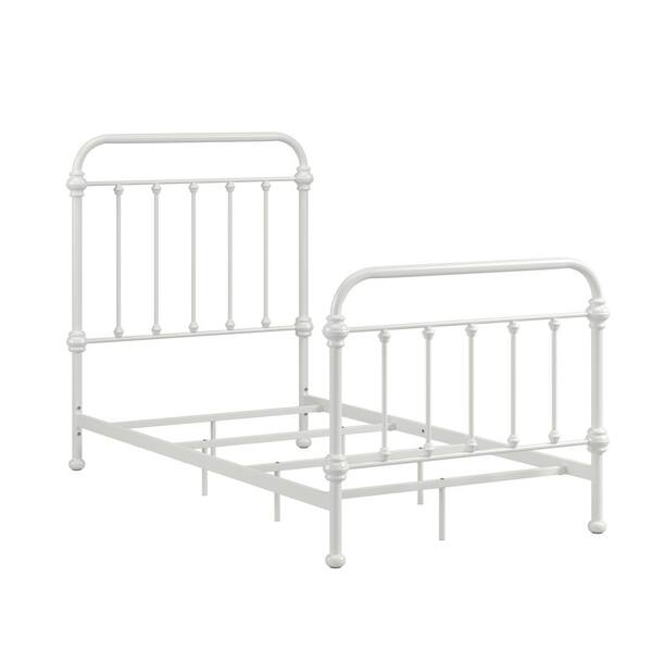 Bed Frame Matte White Metal Spindle Detailing Curved Corners