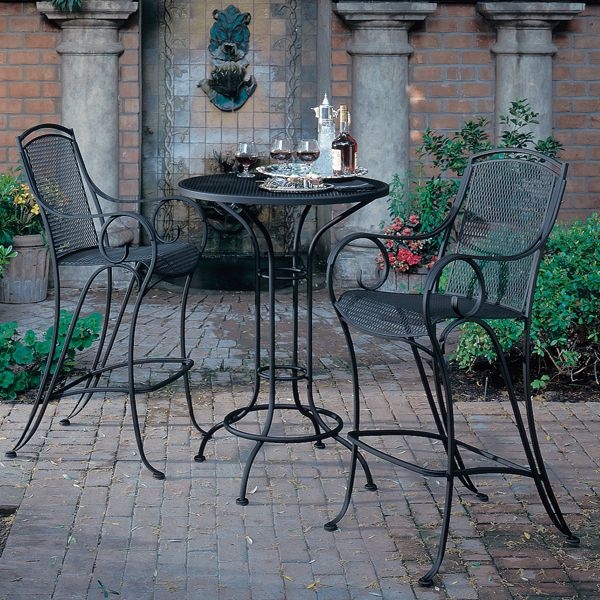 Bistro Set Bar Height Scroll Armrests Mesh Texture Outdoor Table
