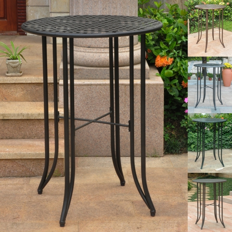 Bistro Table Iron Bar Height Round Top X Brace Support Bronze