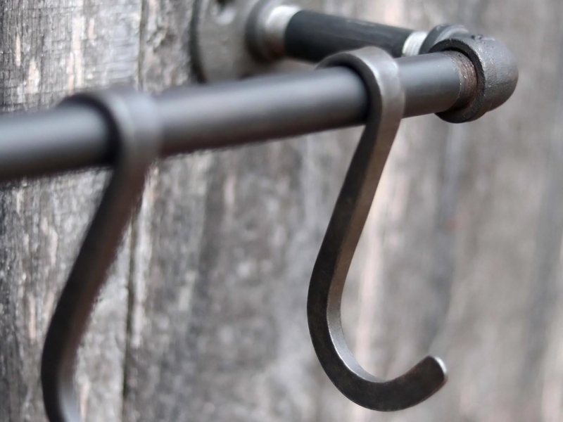 Black Iron Pipe Rail with Hand Forged Hooks