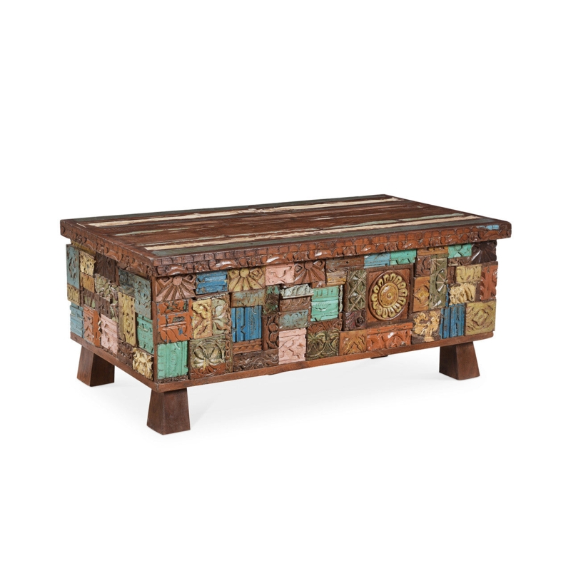 Bohemian Mosaic Wooden Chest with Patchwork Design