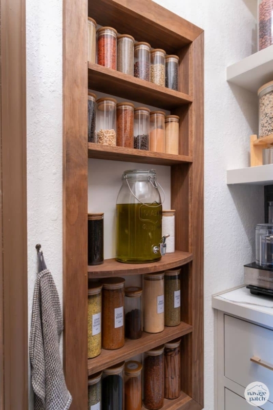 Built-in Spice Rack Recessed Pantry Niche with Curved Middle Shelf