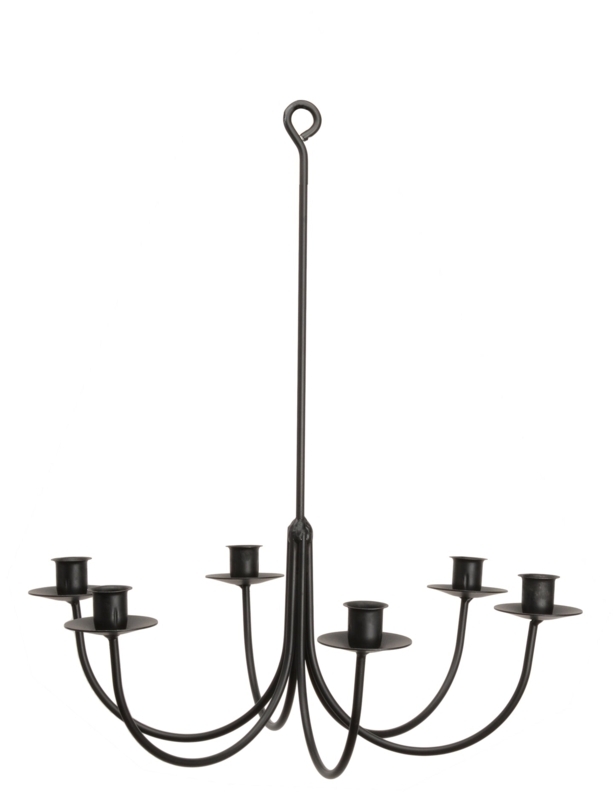 Candle Chandelier Hand Forged Matte Black 6 Curved Arms Colonial